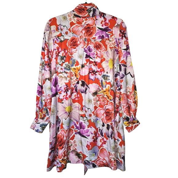 New Anthropologie Maeve Tie-Neck Floral Mini Dress $198 SMALL Pink Motif - Picture 7 of 8